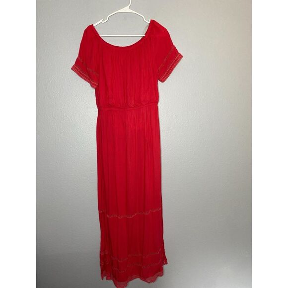 Faith & Zoe Dark Coral Tiered Dress with Crochet Detailing Size Medium - Picture 1 of 10